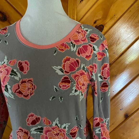 Matilda Jane Floral Print Long Sleeve Dress Gray Pink Peach Roses Women's Size M - Picture 1 of 7